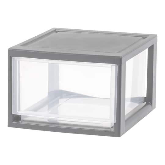 IRIS® Medium Gray Stackable Storage Bin with Clear Drawer